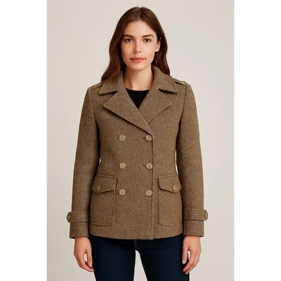 Abrigo de mujer talla 8 lana espiga ligero guisante tweed tostado neutro Foto 1 de 4