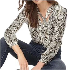 J. CREW Drapery Tie-Neck Top In Snakeskin Print Size 12 Long Sleeve Blouse Bow - Picture 1 of 18
