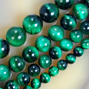 Cuentas redondas de ojo de tigre verde 6 mm 8 mm 10 mm 12 mm tamaño elige - Imagen 1 de 5