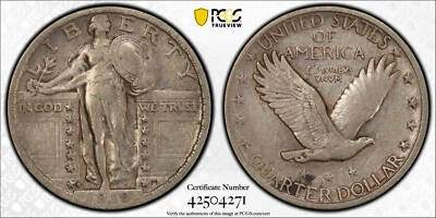 1919-S Standing Liberty Silver Quarter PCGS EXTRA FINE 40 Type 2 Stars Bel Eagle - Image 1 of 4