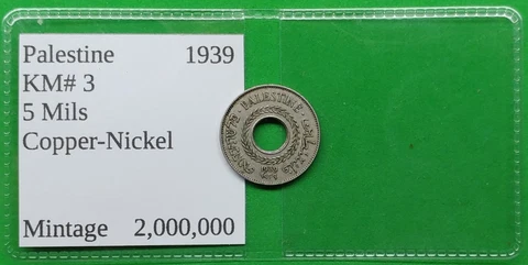 Nice Old British Palestine 5 Mils Coin 1939 KM# 3 Vintage World Foreign !! Cover