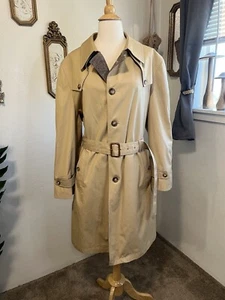 Vintage 70s Christian Dior Monsieur Tan Wool Lined Rain Trench Coat Mens Sz 44R - Picture 1 of 19