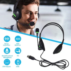 USB Headphones with Microphone Noise Cancelling Headset For Phone Laptop PC Call - Picture 1 of 18