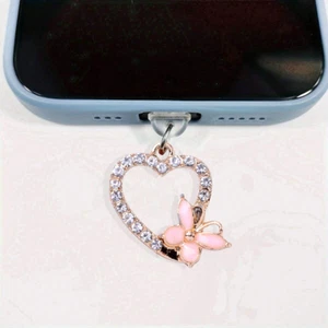 Alloy Love Heart Diamond Telefon komórkowy Zatyczka przeciwpyłowa Kryształ Brzoskwinia Serce Wisiorek - Zdjęcie 1 z 21