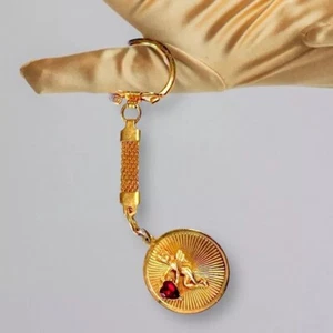 Llavero Tono Dorado Cupido Dije Moneda Estrás Vintage Mediados de Siglo - Imagen 1 de 8