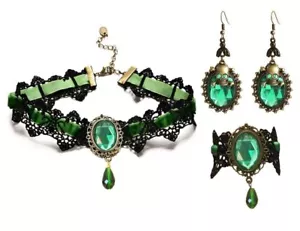 Choker Necklace Bracelet Earrings Set for Halloween Punk Steampunk Costume Pa... - Picture 1 of 9