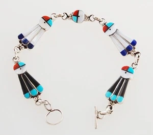 Zuni Handmade Sterling Silver Sunface Inlay Link Bracelet by Clayton Vacit - Picture 1 of 1