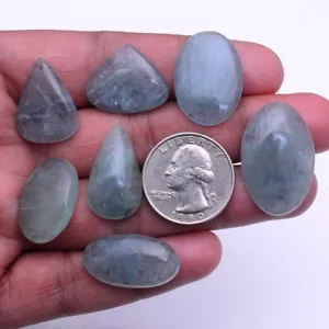 7 Pcs Natural Aquamarine Beryl 18mm-29mm Untreated Cabochon Loose Gemstones Lot - Picture 1 of 8