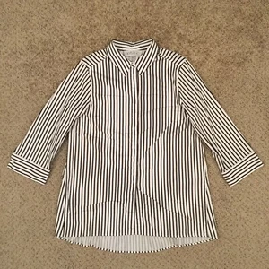 Kasper Shirt Damen Größe 10 schwarz gestreift 3/4-Arm Knopfleiste  - Bild 1 von 11