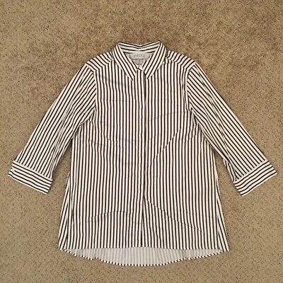 Camisa Kasper Feminina Tamanho 10 Preta Listrada Manga 3/4 Botão para Cima  - Imagem 1 de 4