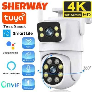 Tuya 4K 8MP WiFi PTZ Dual Screen AI Human Tracking Security Camera Alexa Google - Picture 1 of 20