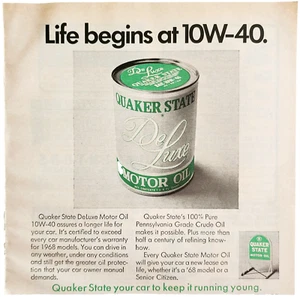 1968 Quaker State Motor Oil Advertisement Vintage 10W-40 Automobilia DWF23 - Picture 1 of 1