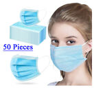50 Pcs Disposable Face Mask 3Ply Mouth Cover NON Medical Surgical Blue