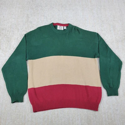 Vintage Sears Roebuck Sweater Mens 2XL Green Block Striped Tight Knit Pullover - Image 1 of 4