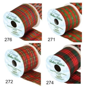 Drahtkante Lurex Schottenkaro Band 63 mm Weihnachten Xmas festlich kariert kariert ~ VOLLE ROLLE - Bild 1 von 5