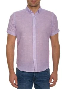 Robert Graham Men’s Sloan Linen Blend Shirt Lavender Short Sleeve 3XL - Picture 1 of 11