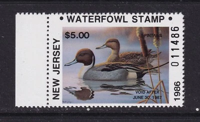 MATT'S STAMPS US SCOTT #3A NEW JERSEY $5 STATE WATERFOWL DUCK STAMP MNH - Image 1 of 3