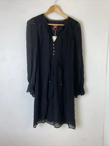 Monsoon Black 'Grand Bazaar' Black Long Sleeved Silk Shift Dress UK Size 8 B62 - Picture 1 of 9