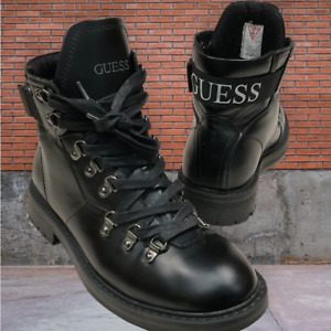 7M GUESS BLACK COMBAT BOOTS WHITE GUESS LOGO ON HEEL G BY LACE UP ankle Eur 39 .