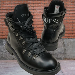 7M GUESS BLACK COMBAT BOOTS WHITE GUESS LOGO ON HEEL G BY LACE UP ankle Eur 39 . - Picture 1 of 12