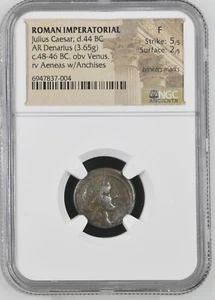 Roman Imperatorial - Julius Caesar - 49-44 BC - Silver Denarius - NGC F - C458/1 - Picture 1 of 5