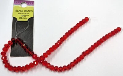 Cuentas de vidrio transparente cristal rojo facetado redondo 2 cuerdas 6 mm C21-65 Foto 1 de 4