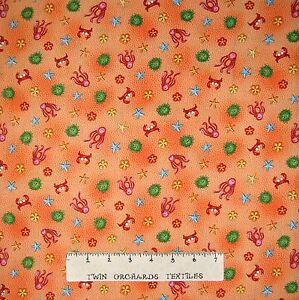 Nautical Fabric - A Is For Animal Crab Starfish Toss Orange - Red Rooster YARD