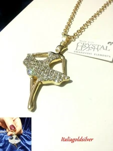 Collana Donna Ballerina SWAROVSKI ELEMENTS Rodiata Oro Giallo Cristallo Argento - Foto 1 di 12