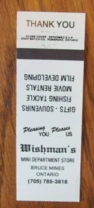DEPARTMENT STORE MATCHBOOK COVER: WISHMAN'S (BRUCE MINES, ONTARIO) -G23 - Picture 1 of 1