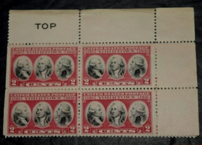 VTG, TOP BLOCK FOUR, "YORKTOWN - Generals," 4 x 2c Stamps, Scotts # 703, 1931 - Image 1 of 3