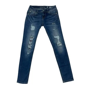 Pantaloni jeans blu denim skinny alla caviglia firmati Miss Me effetto invecchiato donna 26x32 - Foto 1 di 13