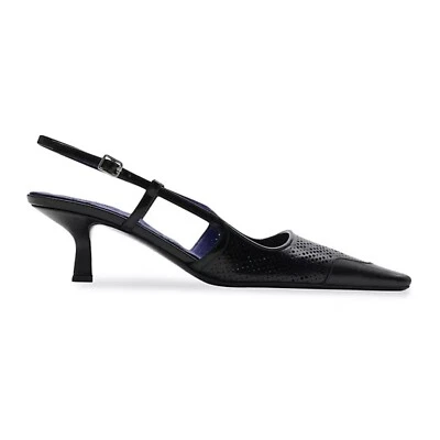 BURBERRY Chisel slingback kitten heels black EU 38 US 8 perforated leather pumps - Image 1 of 4