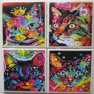 Posavasos personalizados de cerámica con piedra de mármol - Fiesta gatos - Juego de 4 - B - Imagen 1 de 8