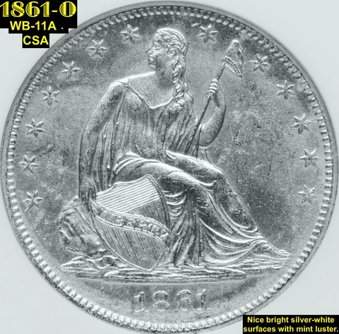 1861-O LIBERTY SEATED SILVER HALF DOLLAR - SS REPUBLIC (CSA W-11A) **UNC (A)** Cover