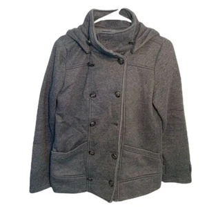 Forever 21 Women’s Size Medium Double Breasted Peacoat Removable Hood Jersey - Picture 1 of 12