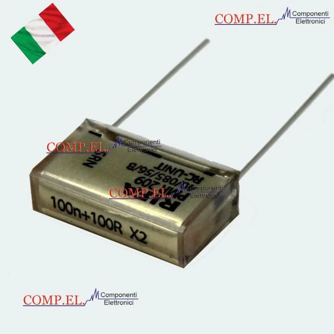 CONDENSATORE 100NF 250Vac PMR 209 100N+100R X2 + RESISTENZA 100R P. 15mm RIFA