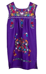 LILA mexikanisches Kleid Mini ÄRMELLOS bestickt handgefertigt knielang kurz - Bild 1 von 2