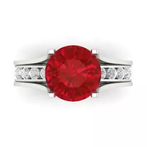 2.89ct Round Cut Ruby Stone Ring Band bridal Set Sliding 14k White solid Gold - Picture 1 of 5