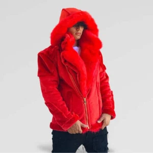 Chaqueta de invierno con capucha de piel sintética roja Manzini para hombre nueva con etiquetas - Imagen 1 de 17