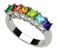 NANA Straight Bar w/Sides Mothers Ring 1-6 SImulated BIrthstones Silver/10kt NANA Straight Bar w/Sides Mothers Ring 1-6 SImulated BIrthstones Silver/10kt