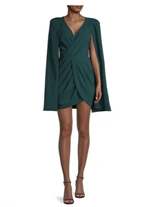 Lavish Alice Pleated Cape-Sleeve Mini Dress emerald green size 8 - Picture 1 of 4