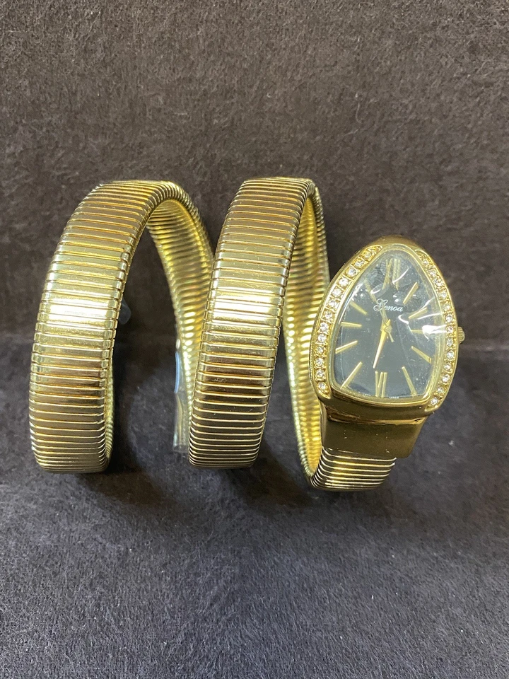 New Genoa Women Fashion Pave Gold Tone Snake Bangle Quartz Analog Watch - Image 1 of 4