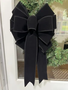Handgefertigte große schwarze Samt Weihnachtsschleife 10 x 16 Zoll Schleife für Kranz Weihnachtsschleife - Bild 1 von 4