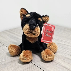 Russ Yomiko Hund Plüsch Dobermann schwarz braun klein #12030 Welpe 5 Zoll MIT ETIKETT - Bild 1 von 6