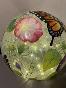 Crackled Glass Ball Orb Light Butterfly Floral Pattern Night Light Indoor - Picture 1 of 4