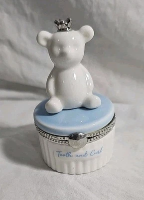 Керамическая коробка для безделушек с белым медведем MUD PIE Baby Boy First Tooth and Curl - Изображение 1 из 4