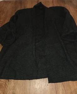 Maglione cardigan aperto Eileen Fisher grigio antracite scuro collo sciallato lana merino - Foto 1 di 7