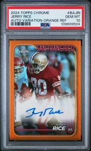 2024 Topps Chrome Jerry Rice Auto Variazione Arancione Rifrattore /25 PSA 10 GEM MT - Foto 1 di 2
