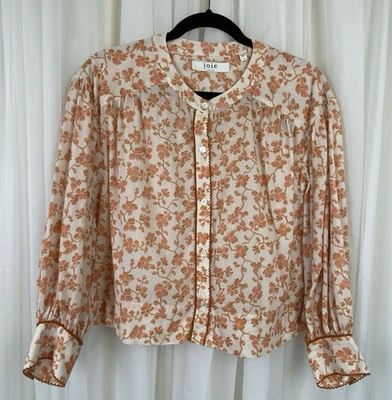 Blusa para mujer Joie talla M marfil naranja floral algodón abotonada manga larga Foto 1 de 4