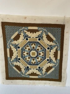 Vintage Finished Needlepoint Piece Pretty Design Green & Blue 70s For Framing - Picture 1 of 6